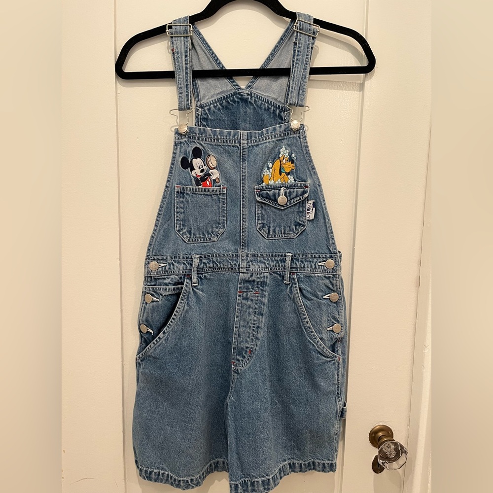 90s Vintage Embroidered Disney Mickey Mouse and Pluto Short Overalls